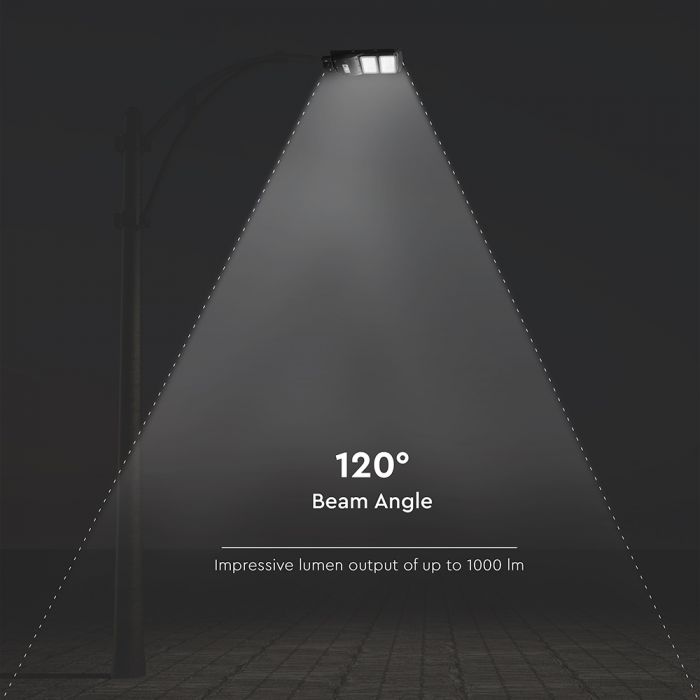 8W (1000Lm) LED päikesepaneelide tänavavalgusti, V-TAC, IP65, must, jaheda valge valgus 6000K