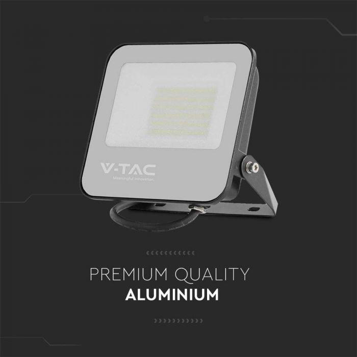 30W(5550Lm) LED Spotlight, V-TAC, IP65, black body and gray glass, warranty 2 years, cold white light 6500K