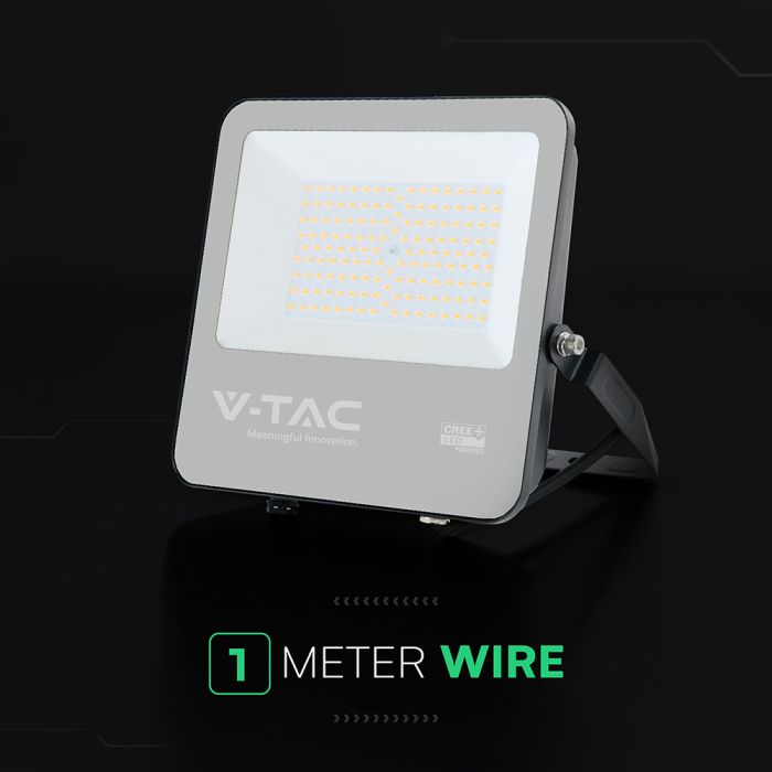 100W(18500Lm) LED prožektors, V-TAC VT-44105, CREE SMD, 185Lm/W, IP65, IK05, melns, 256x42x229mm, 1m kabelis, 115°, 6 gadu garantija, neitrāli balta gaisma 4000K