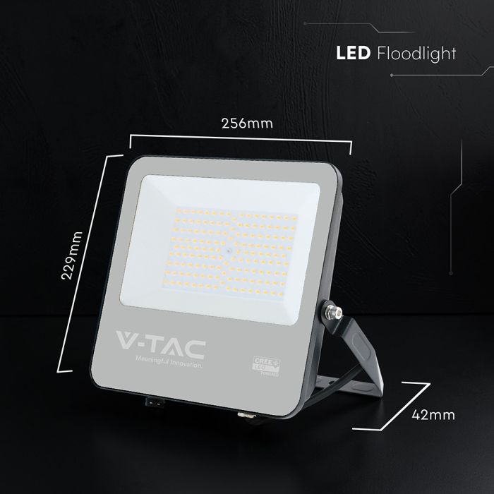 100W(18500Lm) LED prožektors, V-TAC VT-44105, CREE SMD, 185Lm/W, IP65, IK05, melns, 256x42x229mm, 1m kabelis, 115°, 6 gadu garantija, neitrāli balta gaisma 4000K