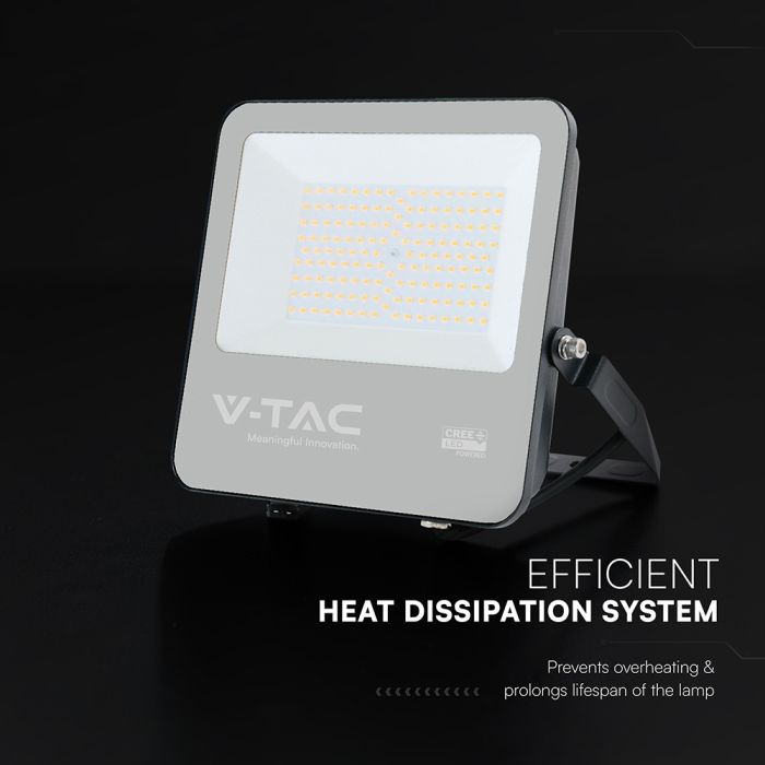100W(18500Lm) LED prožektors, V-TAC VT-44105, CREE SMD, 185Lm/W, IP65, IK05, melns, 256x42x229mm, 1m kabelis, 115°, 6 gadu garantija, neitrāli balta gaisma 4000K