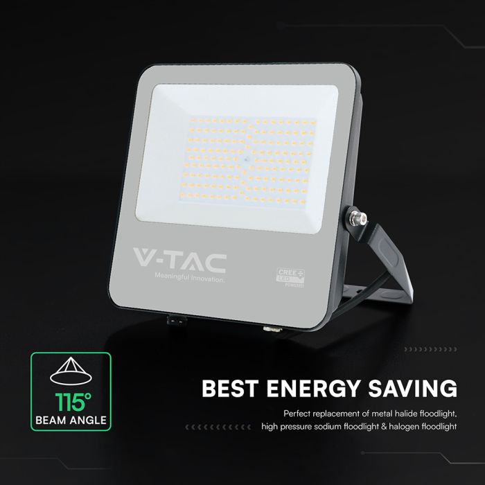 100W(18500Lm) LED prožektors, V-TAC VT-44105, CREE SMD, 185Lm/W, IP65, IK05, melns, 256x42x229mm, 1m kabelis, 115°, 6 gadu garantija, neitrāli balta gaisma 4000K