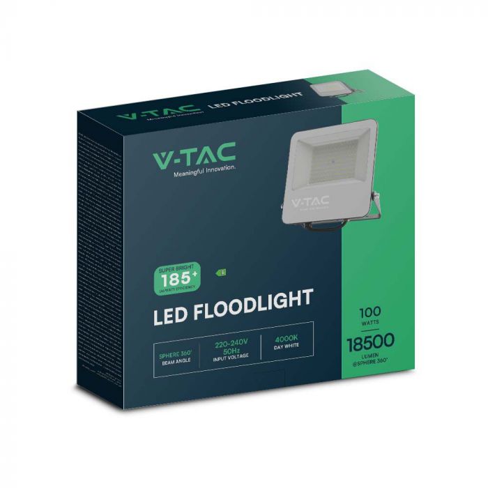 100W (18500Lm) LED-valgusti ilma liikumisandurita, V-TAC, IP65, must korpus ja hall klaas, neutraalne valge valgus 4000K