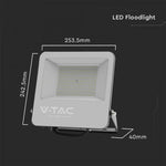 100W(18500Lm) LED-strålkastare utan rörelsesensor, V-TAC, IP65, svart hölje och grått glas, neutralvitt ljus 4000K