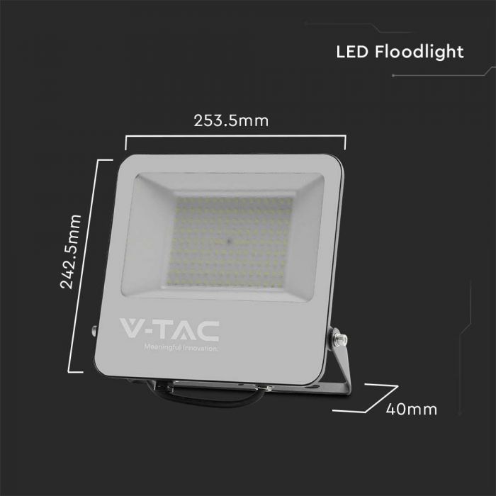 100W(18500Lm) LED prožektors bez kustību sensora, V-TAC, IP65, melns korpuss un pelēks stikls, neitrāli balta gaisma 4000K