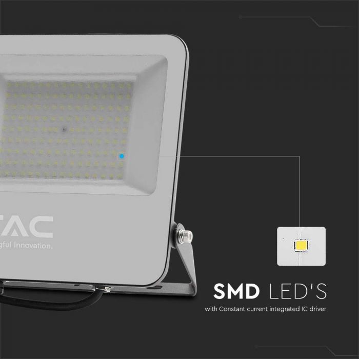 100W(18500Lm) LED prožektors bez kustību sensora, V-TAC, IP65, melns korpuss un pelēks stikls, neitrāli balta gaisma 4000K
