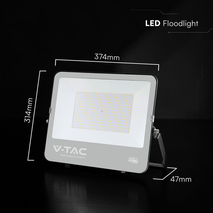 200W(37000Lm) LED prožektors, V-TAC VT-44205, CREE SMD, 185Lm/W, IP65, IK05, melns, 406x47x333mm, 1m kabelis, 115°, 6 gadu garantija, neitrāli balta gaisma 4000K