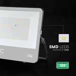 200W (37,000 lm) LED floodlight, V-TAC VT-44205, CREE SMD, 185 lm/W, IP65, IK05, black, 406 x 47 x 333 mm, 1-meter cable, 115°, 6-year warranty, neutral white light 4,000K