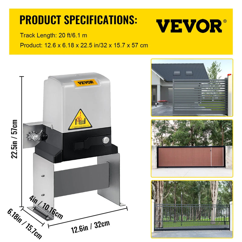 VEVOR bīdāmo vārtu automātiskais atvērējs AC600, līdz 600 kg slodze, 13 m/min ātrums, komplektā 2 tālvadības pultis, pamata modelis