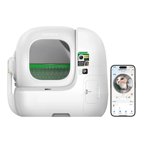 Pieejama no 20. oktobra Viedā automātiskā kaķu tualete PETKIT Purobot Max Pro 2 ar pašattīrīšanos, mākslīgā intelekta kameru, kaķu seju atpazīšanu, veselības uzraudzību, 8 l atkritumu tvertni un Wi-Fi. balta
