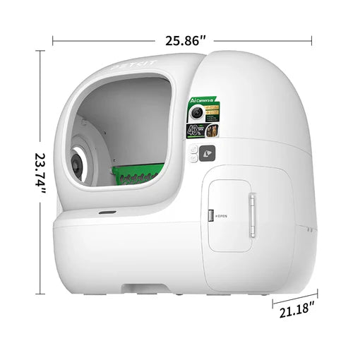 Pieejama no 20. oktobra Viedā automātiskā kaķu tualete PETKIT Purobot Max Pro 2 ar pašattīrīšanos, mākslīgā intelekta kameru, kaķu seju atpazīšanu, veselības uzraudzību, 8 l atkritumu tvertni un Wi-Fi. balta