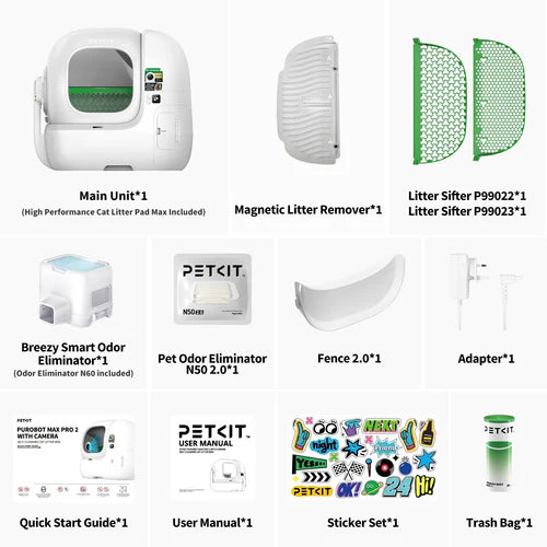Pieejama no 20. oktobra Viedā automātiskā kaķu tualete PETKIT Purobot Max Pro 2 ar pašattīrīšanos, mākslīgā intelekta kameru, kaķu seju atpazīšanu, veselības uzraudzību, 8 l atkritumu tvertni un Wi-Fi. balta