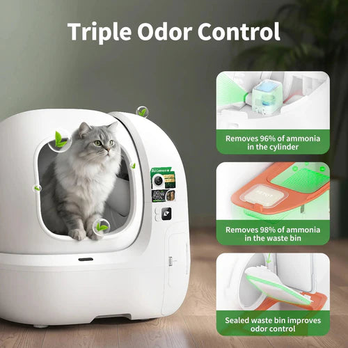 Pieejama no 20. oktobra Viedā automātiskā kaķu tualete PETKIT Purobot Max Pro 2 ar pašattīrīšanos, mākslīgā intelekta kameru, kaķu seju atpazīšanu, veselības uzraudzību, 8 l atkritumu tvertni un Wi-Fi. balta