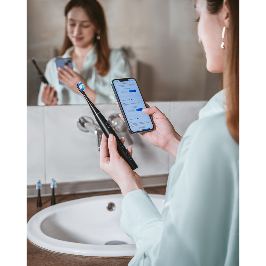 AENO SMART Sonic elektriskā zobu birste, DB2S: Melna, 4 režīmi + 8 viedās funkcijas, bezvadu uzlāde, 46 000 apgriezieni minūtē, 90 dienas bez uzlādes, IPX7
