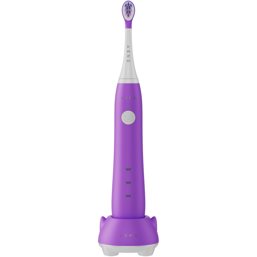 AENO bērnu elektriskā zobu birste DB9, violeta, 19 200 apgr./min, 3 režīmi, spiediena sensors, bezvadu uzlāde, 3 uzgaļi, IPX7