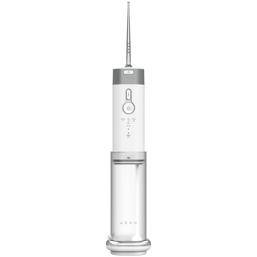AENO zobu irigators DI2, 5 režīmi, līdz 140 PSI, 1900 impulsi/min, 360° sprausla, IPX7, līdz 100 dienām bez uzlādes, 3 sprauslas