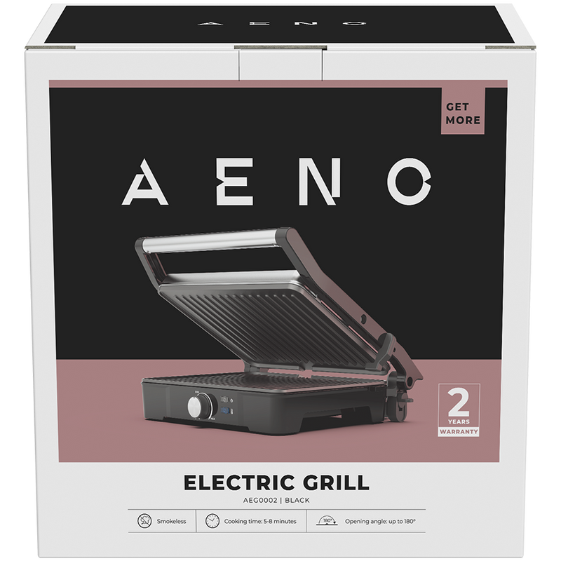 AENO elektriskais grils EG2, 2000 W, temperatūras regulēšana, 180° atvēršanas leņķis, 290 x 234 mm plāksnes