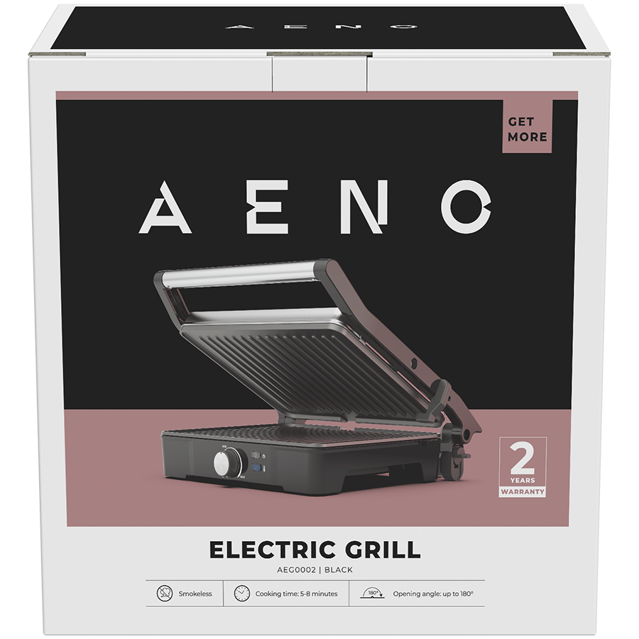 AENO elektriskais grils EG2, 2000 W, temperatūras regulēšana, 180° atvēršanas leņķis, 290 x 234 mm plāksnes