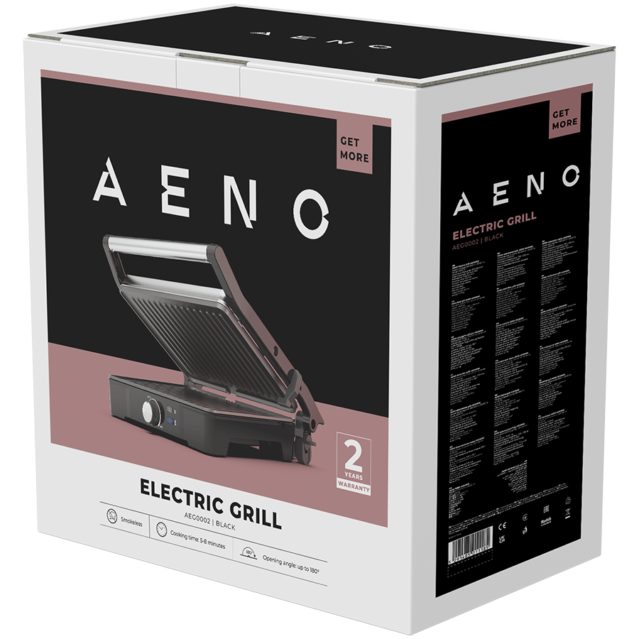 AENO elektriskais grils EG2, 2000 W, temperatūras regulēšana, 180° atvēršanas leņķis, 290 x 234 mm plāksnes