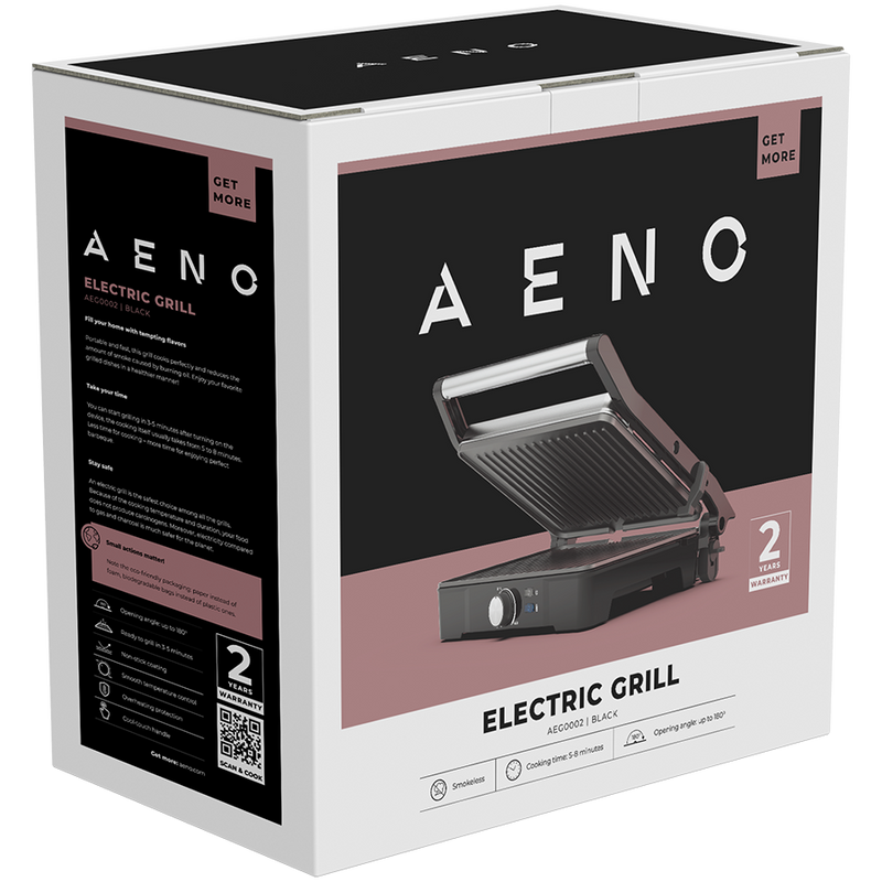 AENO elektriskais grils EG2, 2000 W, temperatūras regulēšana, 180° atvēršanas leņķis, 290 x 234 mm plāksnes
