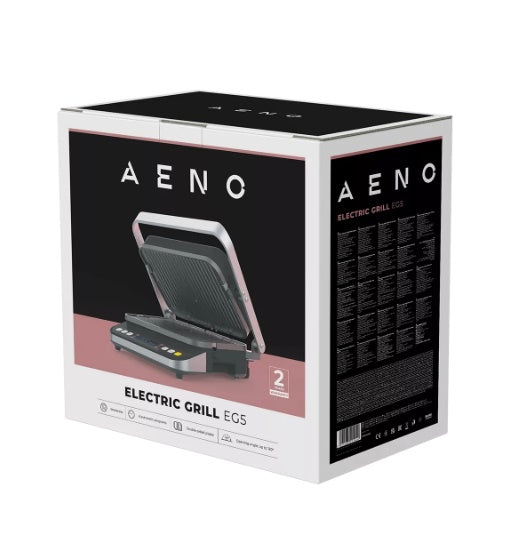 AENO Elektriskais grils EG5: 2000W, 2 sild. režīmi - apakšējais grils, abi grili, 6 iepriekš sagatavotas programmas, atsaldēšana noņemamas divpusējās plāksnes, plāksnes izmērs 320*220 mm.