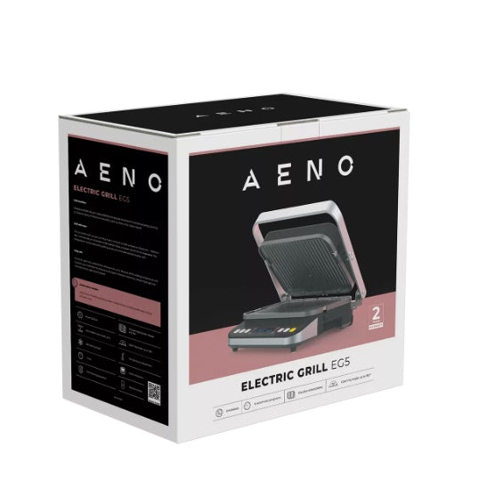 AENO Elektriskais grils EG5: 2000W, 2 sild. režīmi - apakšējais grils, abi grili, 6 iepriekš sagatavotas programmas, atsaldēšana noņemamas divpusējās plāksnes, plāksnes izmērs 320*220 mm.