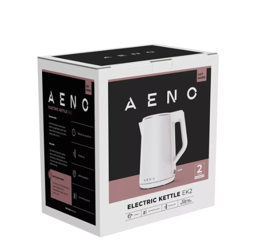 AENO Elektriskā tējkanna EK2: 1850-2200W, 1.5L, Strix, Dubultās sienas, Neuzsildāms korpuss, Automātiskā izslēgšanās, Sausas tvertnes aizsardzība