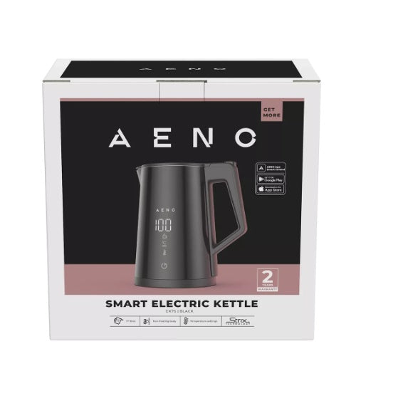AENO Elektriskā tējkanna EK7S Smart: 1850-2200W, 1.7L, Strix, divkāršās sienas, temperatūras kontrole, siltuma saglabāšanas funkcija, vadība caur Wi-Fi, LED displejs, nedegoša virsma, automātiska izslēgšanās, aizsardzība pret sausu tvertni.