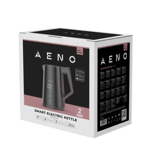 AENO Elektriskā tējkanna EK7S Smart: 1850-2200W, 1.7L, Strix, divkāršās sienas, temperatūras kontrole, siltuma saglabāšanas funkcija, vadība caur Wi-Fi, LED displejs, nedegoša virsma, automātiska izslēgšanās, aizsardzība pret sausu tvertni.