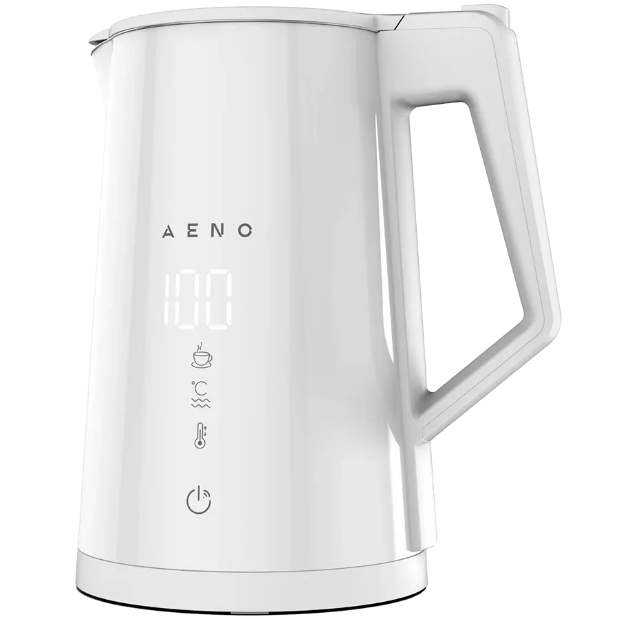 AENO elektriskā tējkanna EK8S Smart: 1850–2200 W, 1,7 L, Strix, dubultsienu korpuss, temperatūras kontrole, uzturēšanas funkcija, vadība caur Wi-Fi, LED displejs, nesakarstošs korpuss, automātiska izslēgšanās, aizsardzība pret darbību bez ūdens
