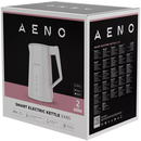 AENO elektriskā tējkanna EK8S Smart: 1850–2200 W, 1,7 L, Strix, dubultsienu korpuss, temperatūras kontrole, uzturēšanas funkcija, vadība caur Wi-Fi, LED displejs, nesakarstošs korpuss, automātiska izslēgšanās, aizsardzība pret darbību bez ūdens