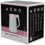 AENO elektriskā tējkanna EK8S Smart: 1850–2200 W, 1,7 L, Strix, dubultsienu korpuss, temperatūras kontrole, uzturēšanas funkcija, vadība caur Wi-Fi, LED displejs, nesakarstošs korpuss, automātiska izslēgšanās, aizsardzība pret darbību bez ūdens
