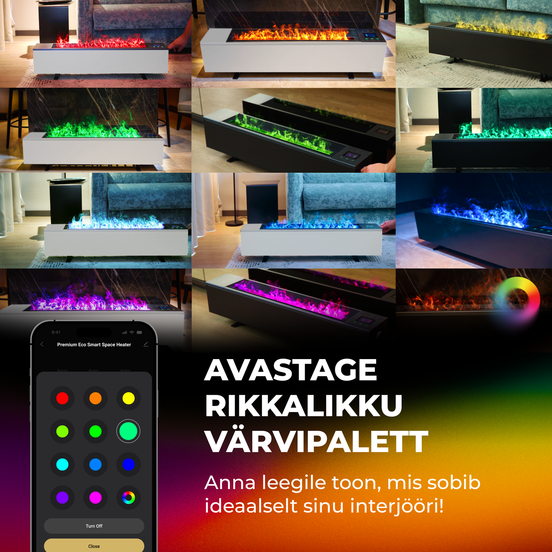 AENO FH1S Premium Space Fire sildītājs, 2000 W, Wi-Fi, balts