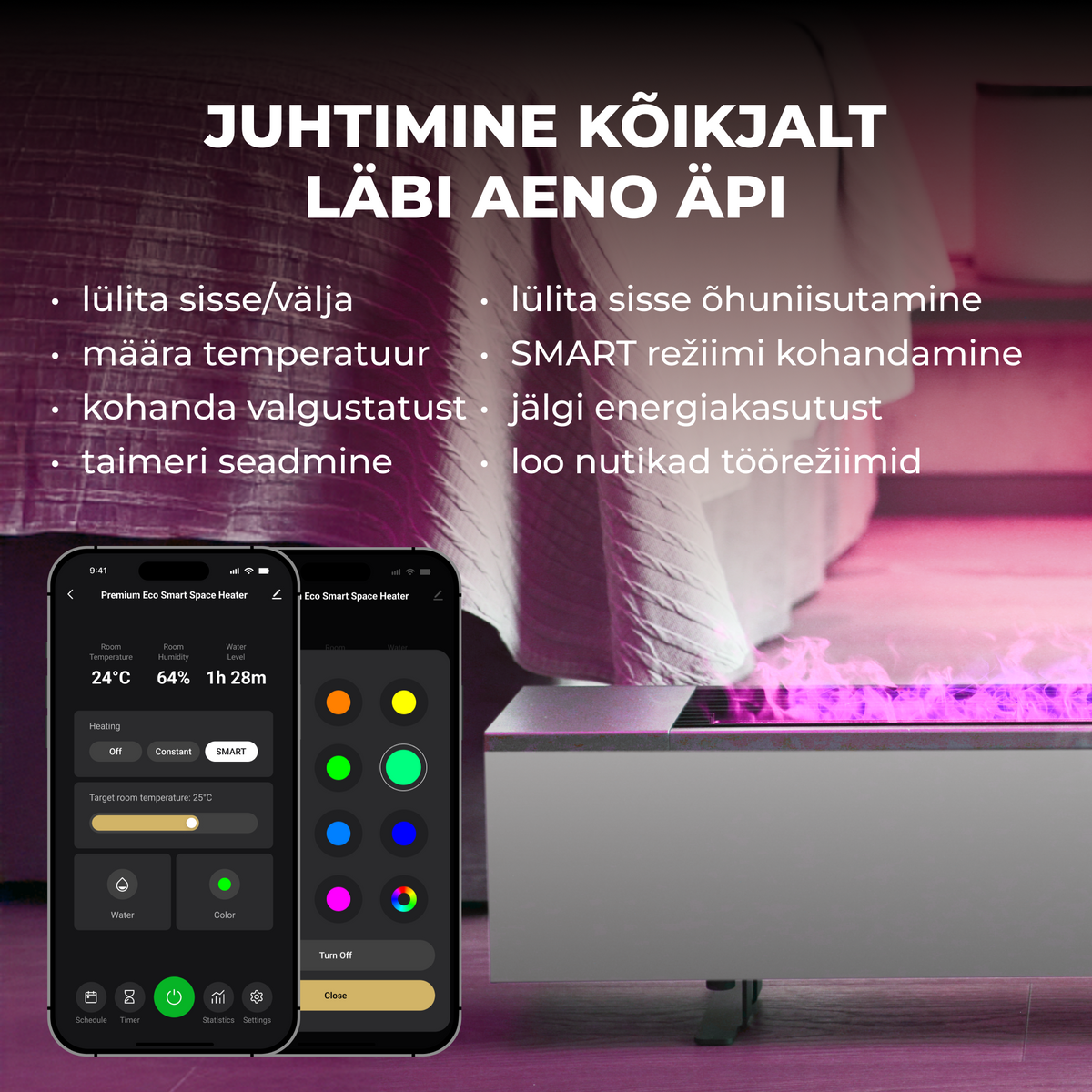 AENO FH1S Premium Space Fire sildītājs, 2000 W, Wi-Fi, balts