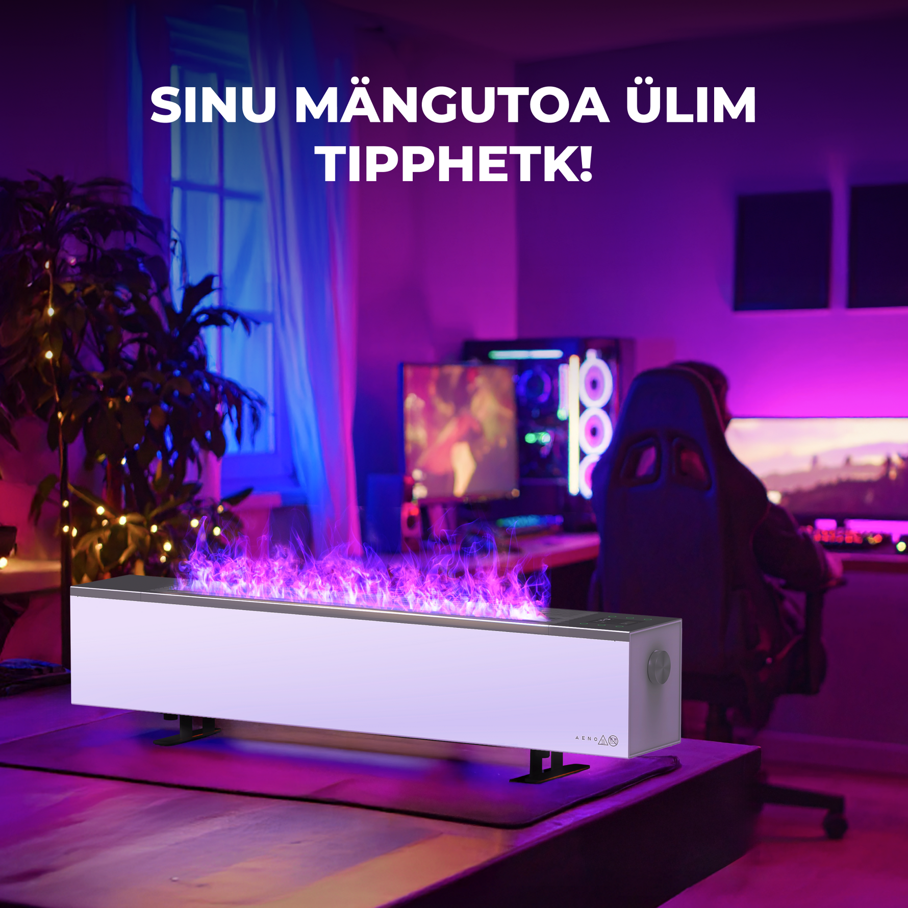 AENO FH1S Premium Space Fire sildītājs, 2000 W, Wi-Fi, balts