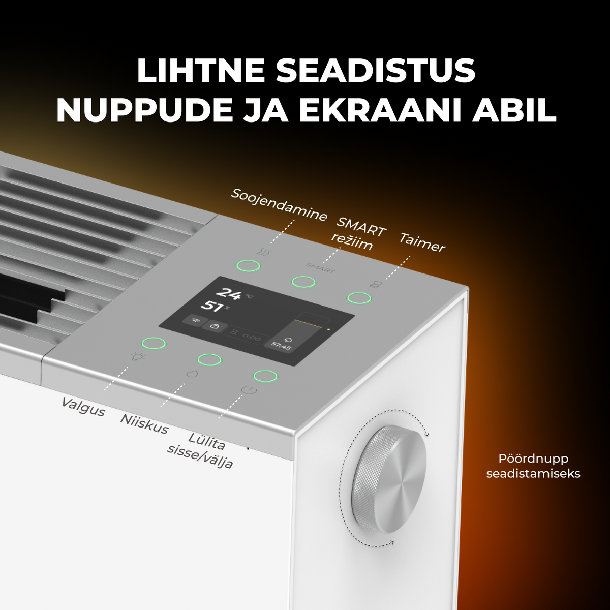 AENO FH1S Premium Space Fire sildītājs, 2000 W, Wi-Fi, balts