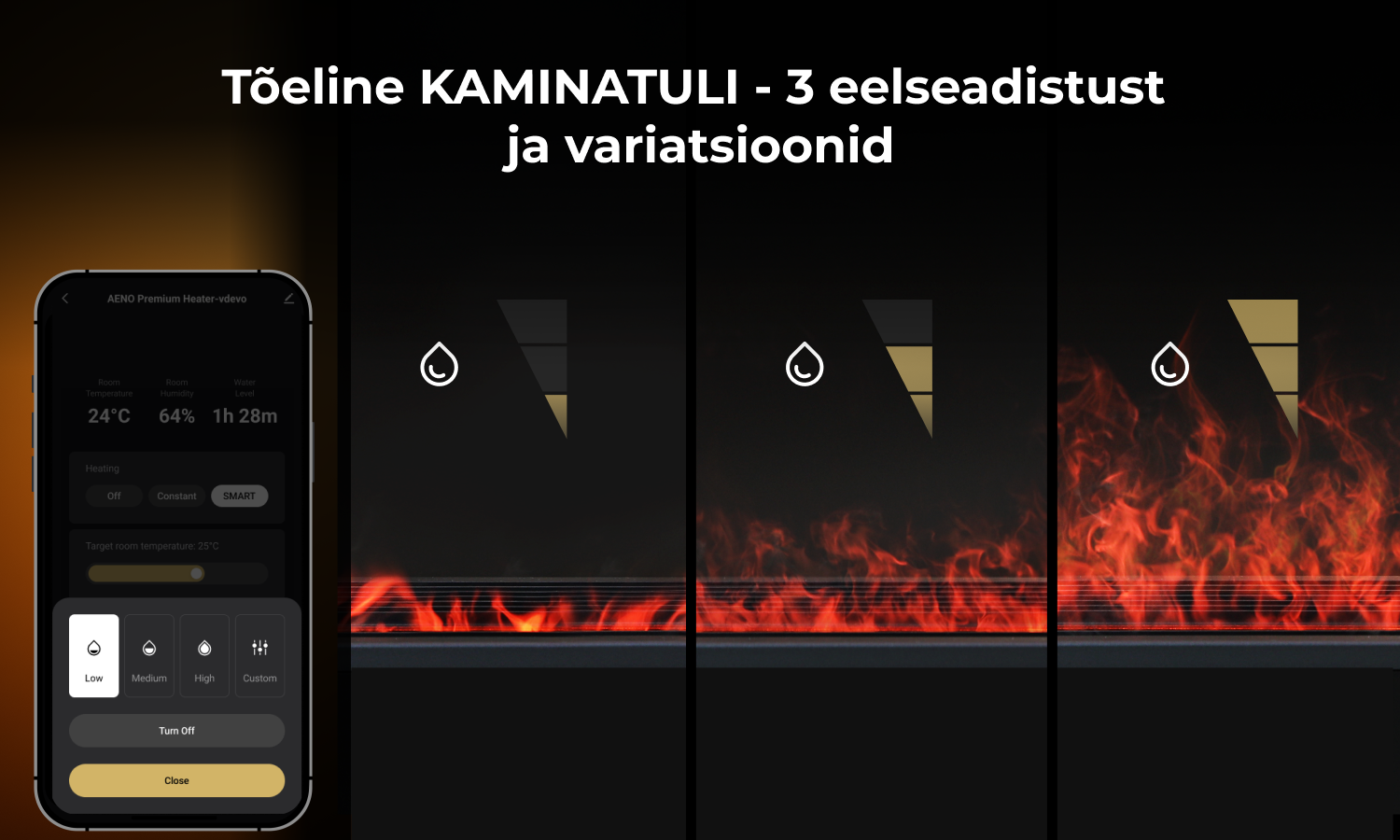 AENO FH2S Premium Space Fire viedais sildītājs, 2000 W, melns