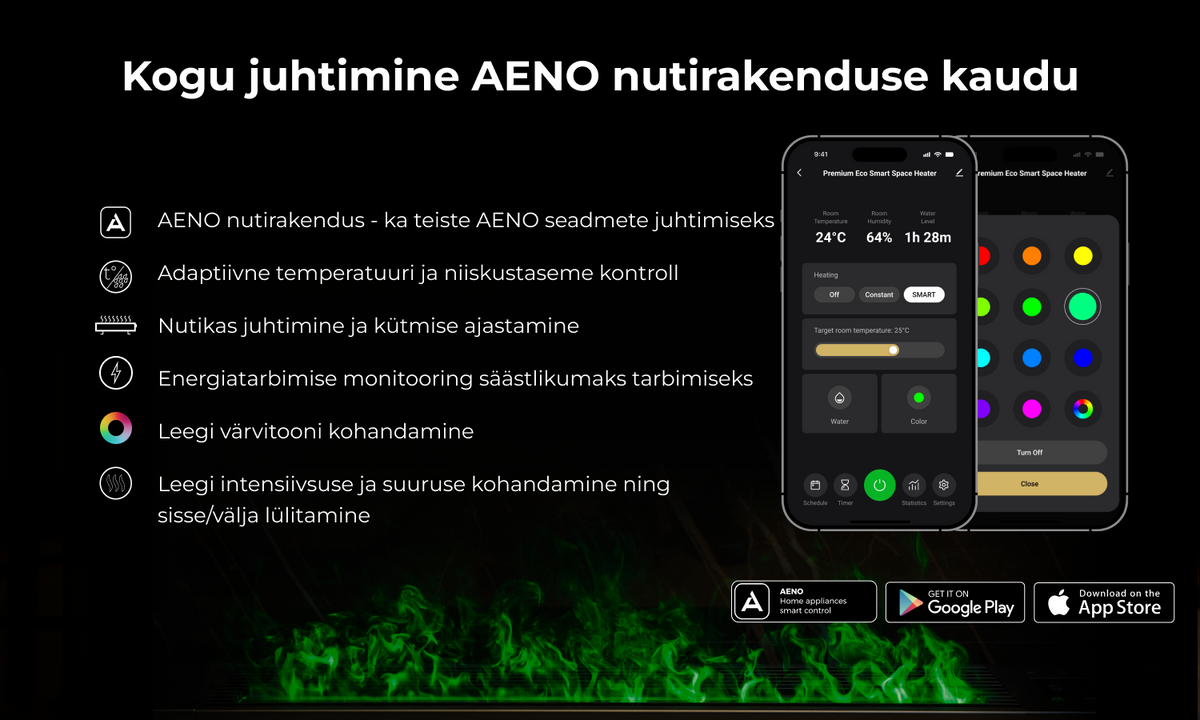 AENO FH2S Premium Space Fire viedais sildītājs, 2000 W, melns