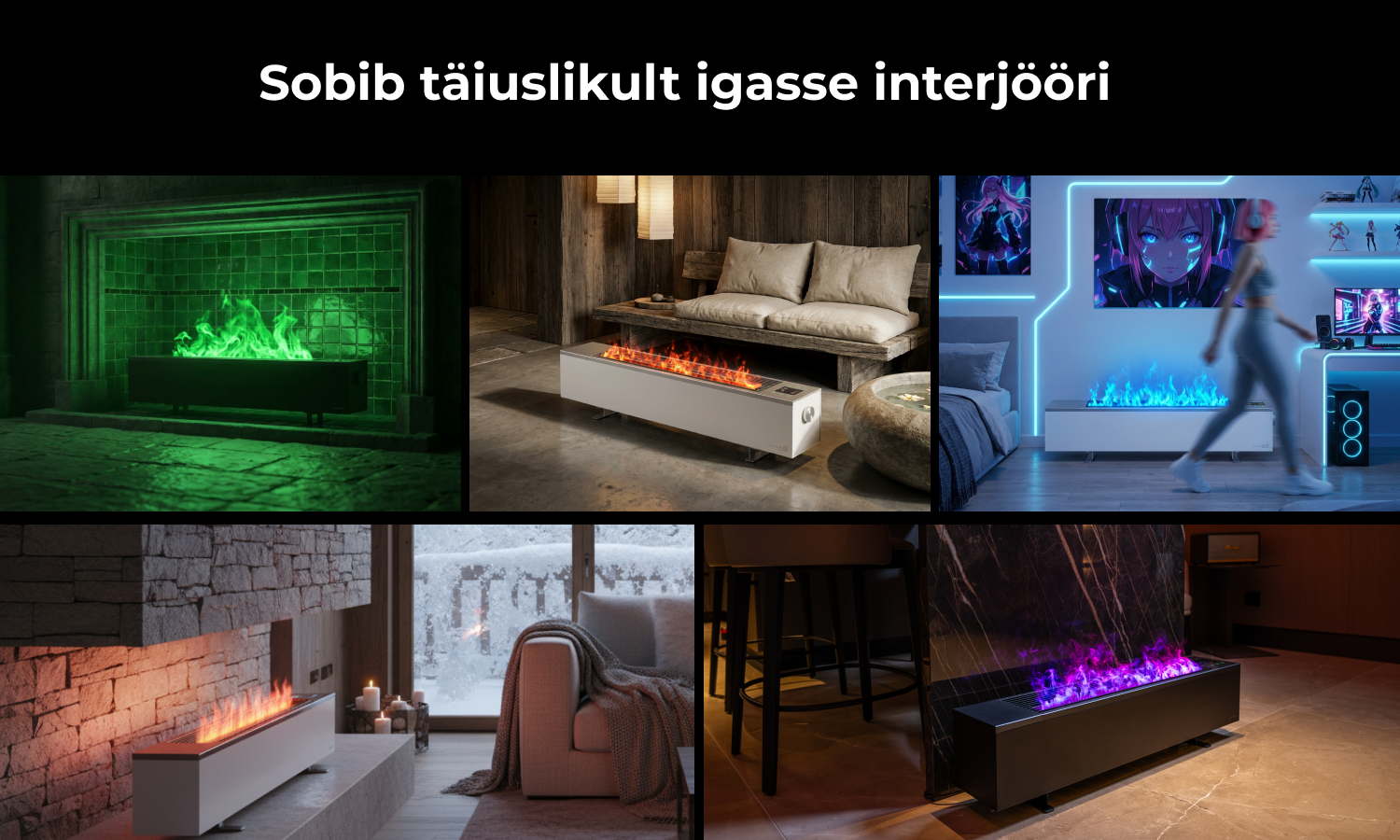AENO FH2S Premium Space Fire viedais sildītājs, 2000 W, melns