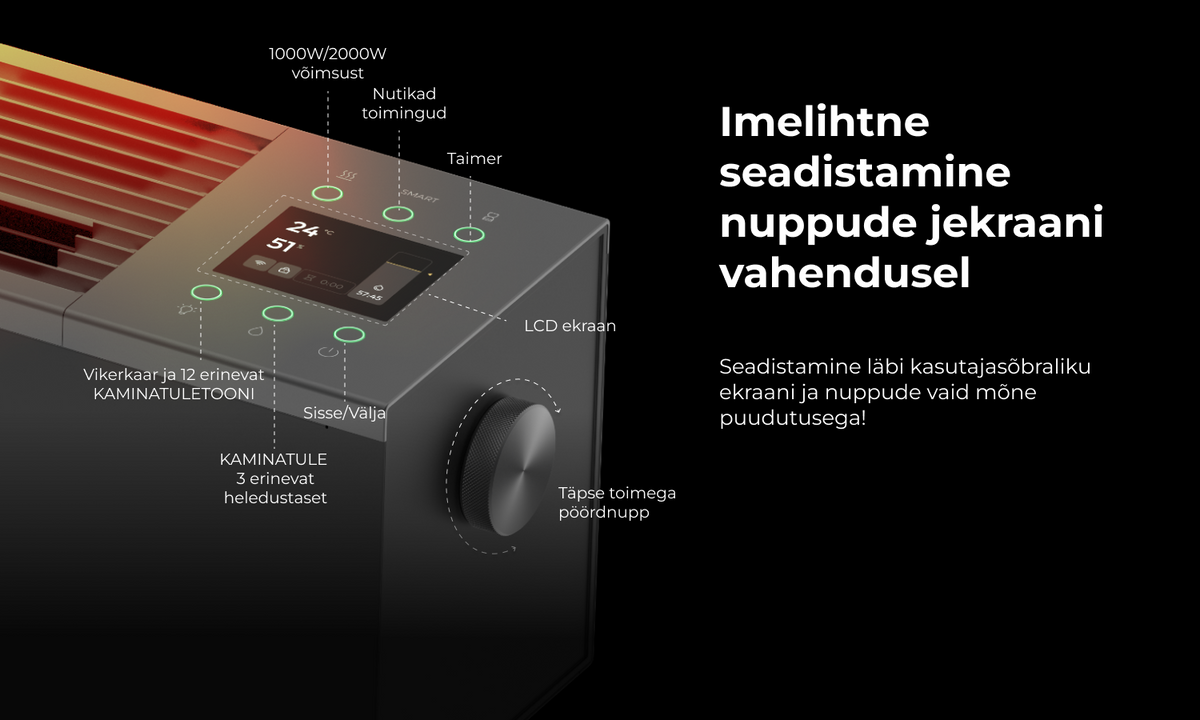 AENO FH2S Premium Space Fire viedais sildītājs, 2000 W, melns