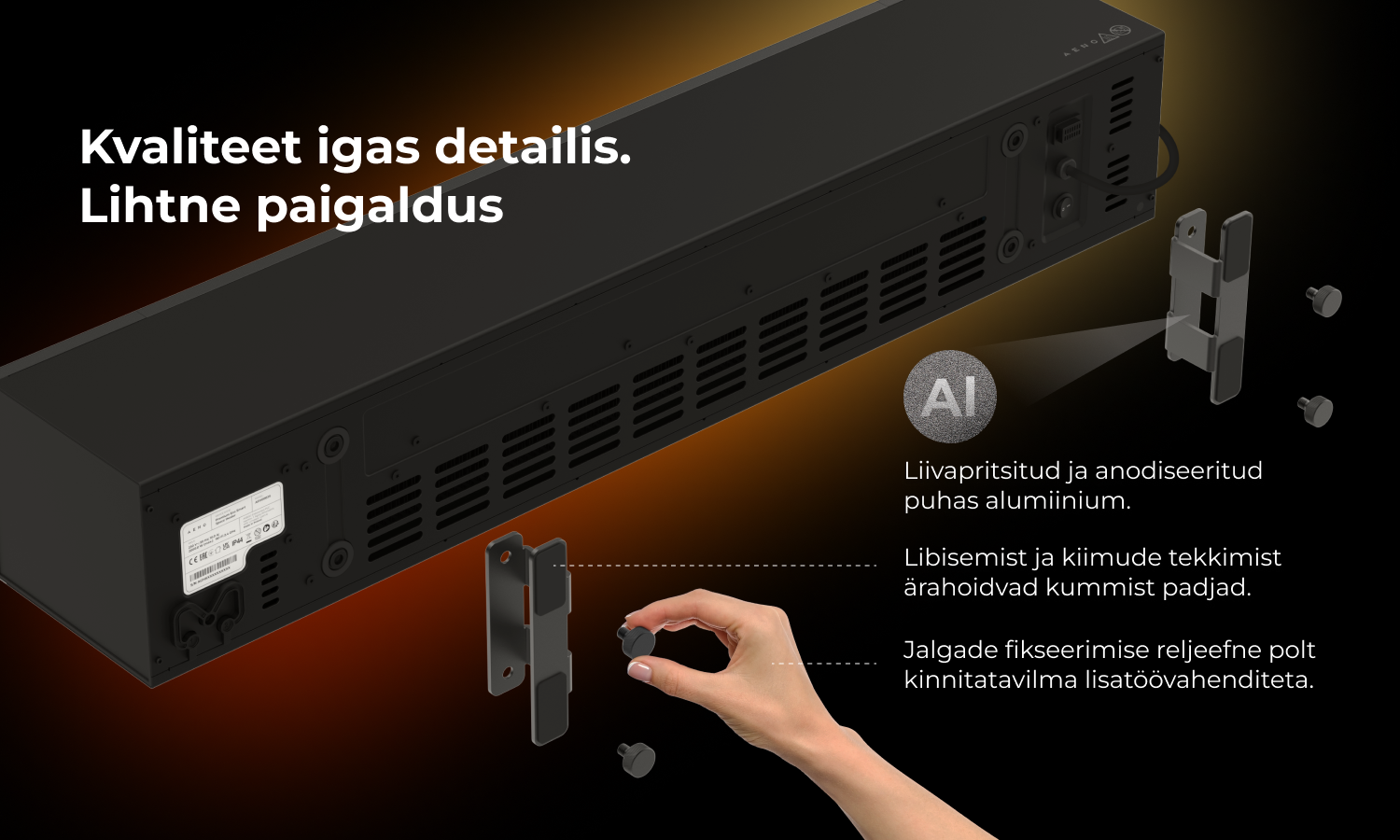 AENO FH2S Premium Space Fire viedais sildītājs, 2000 W, melns