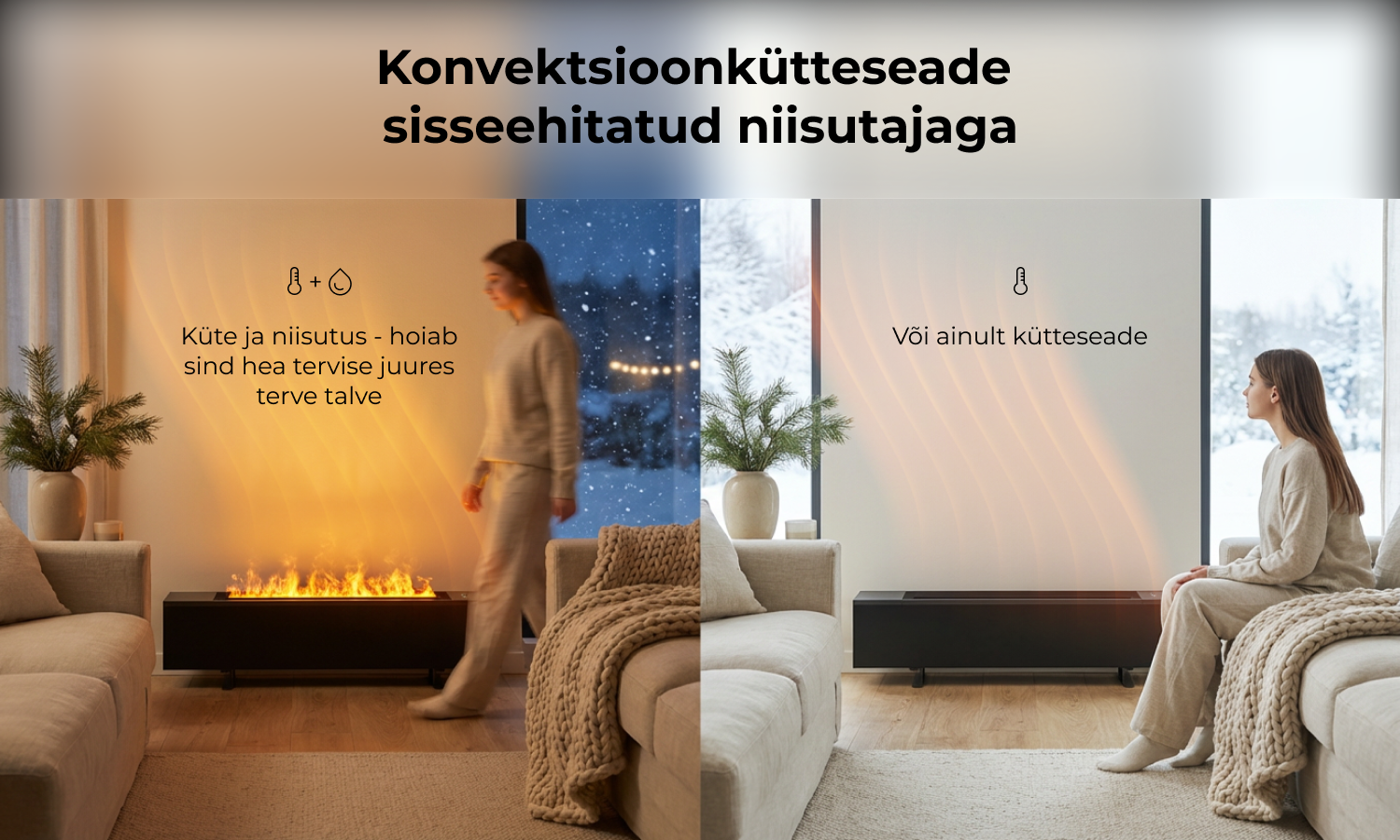 AENO FH2S Premium Space Fire viedais sildītājs, 2000 W, melns