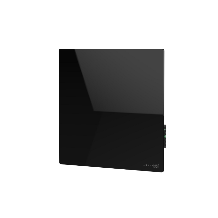 AENO Premium Eco Smart Quadro sienas sildītājs, 500 W, 50x50 cm, rūdīta stikla panelis, infrasarkanā + konvekcijas sildīšana, LED displejs, Eiropas kontaktdakša (E/F tips), melns