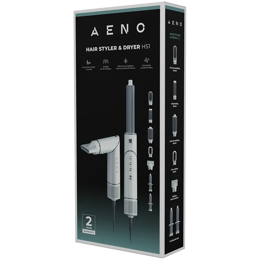 AENO daudzfunkcionāls matu fēns ar jonizāciju, 1200 W, 4 temperatūras režīmi, 3 ātrumi