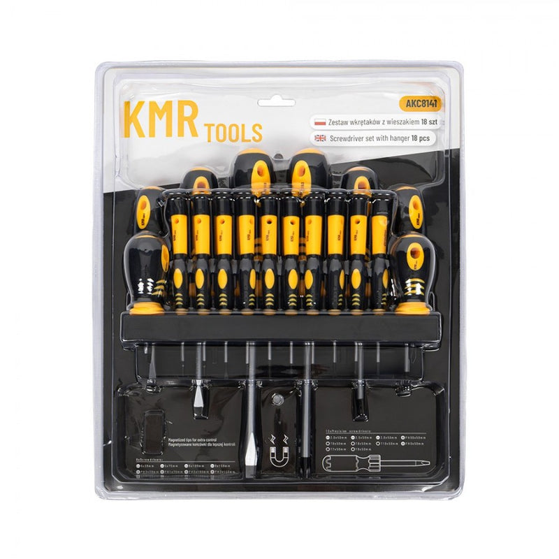 KAMAR AKC8141 skrūvgriežu komplekts ar turētāju, 18 gab., plakani, PH un Torx skrūvgrieži, 2 gadu garantija