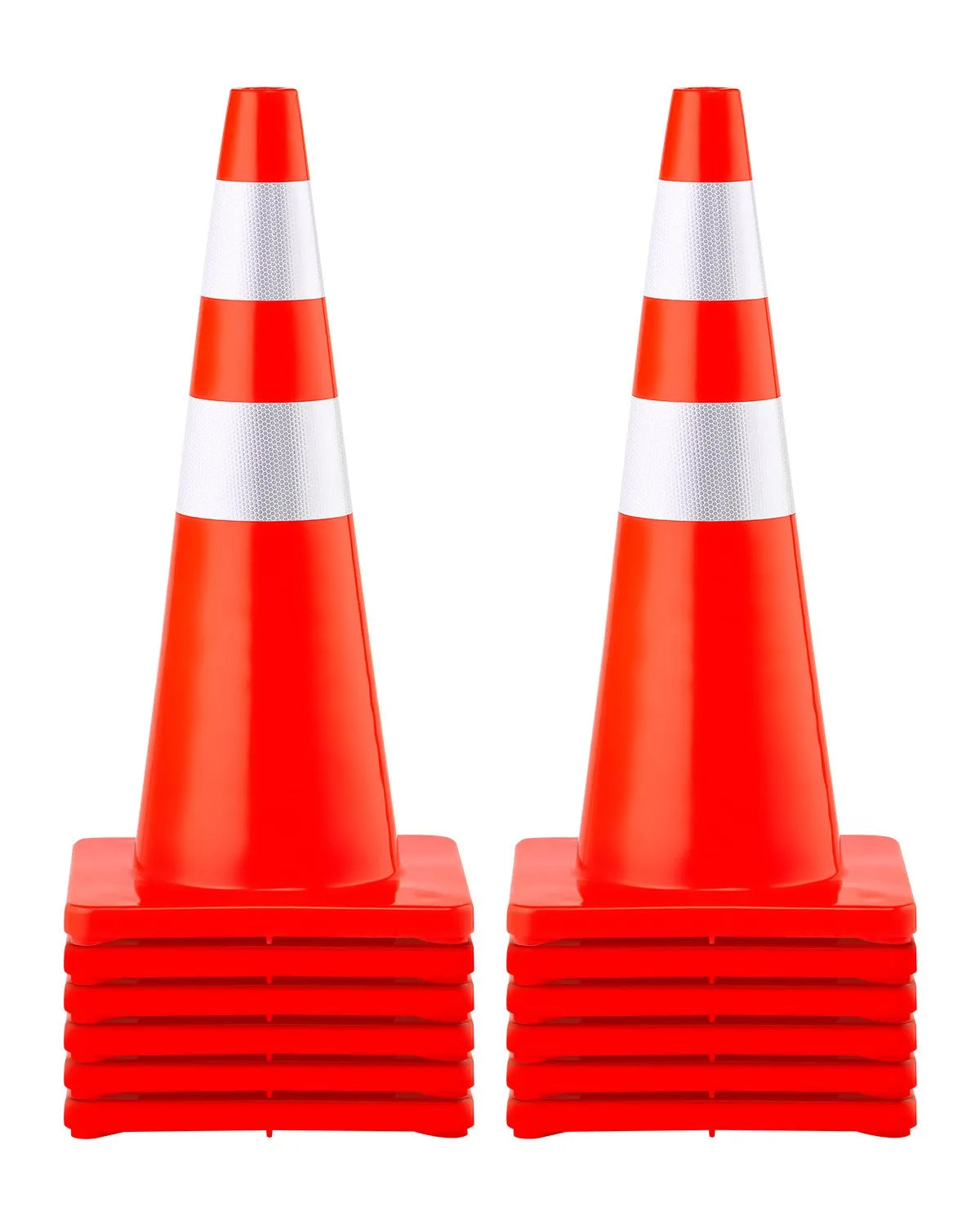 VEVOR traffic cones, height 73 cm, 12 pcs. Orange PVC traffic cones with 2 reflective stripes and a heavy base, for traffic control, access roads, parking lots, and school grounds