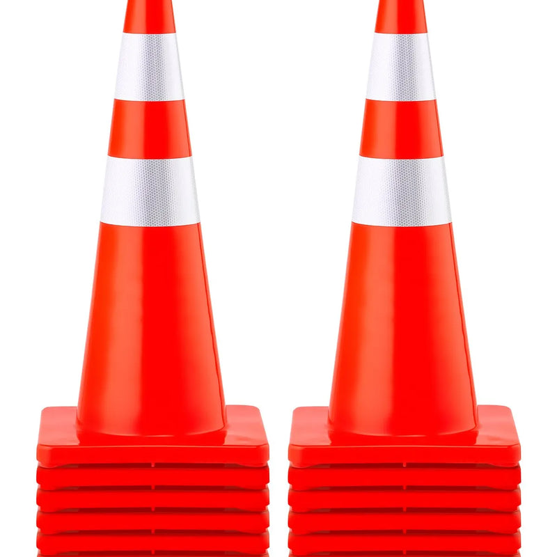 VEVOR drošības konusi, augstums 73 cm, 12 gab. PVC oranži satiksmes konusi ar 2 atstarojošām joslām un smagu pamatni, satiksmes regulēšanai, piebraucamajiem ceļiem, autostāvvietām un skolu teritorijām