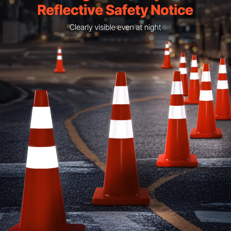 VEVOR drošības konusi, augstums 73 cm, 12 gab. PVC oranži satiksmes konusi ar 2 atstarojošām joslām un smagu pamatni, satiksmes regulēšanai, piebraucamajiem ceļiem, autostāvvietām un skolu teritorijām
