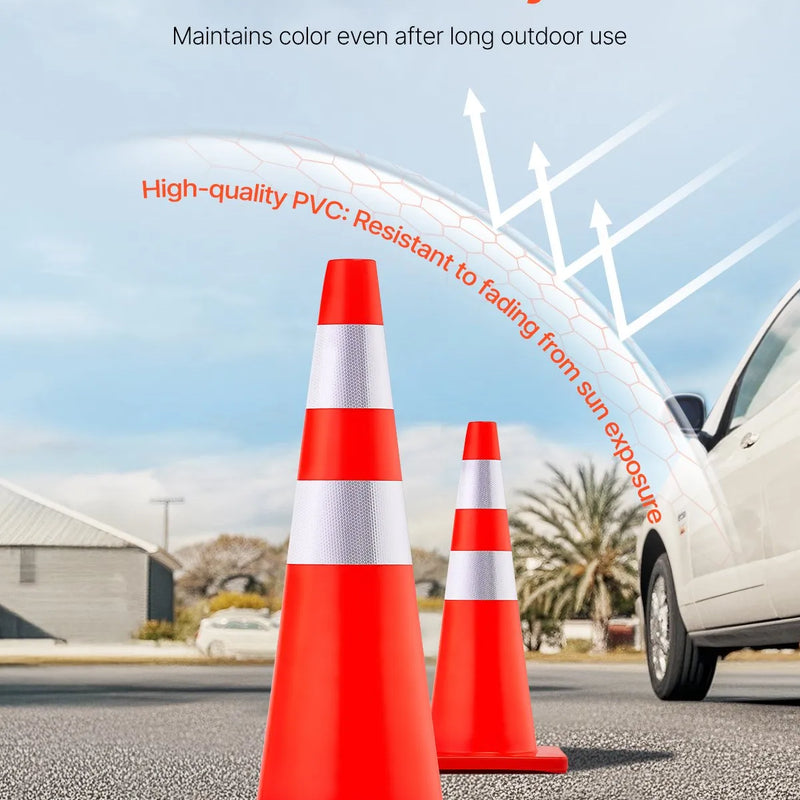 VEVOR drošības konusi, augstums 73 cm, 12 gab. PVC oranži satiksmes konusi ar 2 atstarojošām joslām un smagu pamatni, satiksmes regulēšanai, piebraucamajiem ceļiem, autostāvvietām un skolu teritorijām