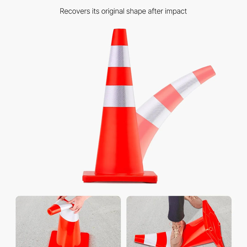 VEVOR drošības konusi, augstums 73 cm, 12 gab. PVC oranži satiksmes konusi ar 2 atstarojošām joslām un smagu pamatni, satiksmes regulēšanai, piebraucamajiem ceļiem, autostāvvietām un skolu teritorijām